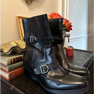 Zara Surplus Leather Black Moto Boots EU 40 / US 9